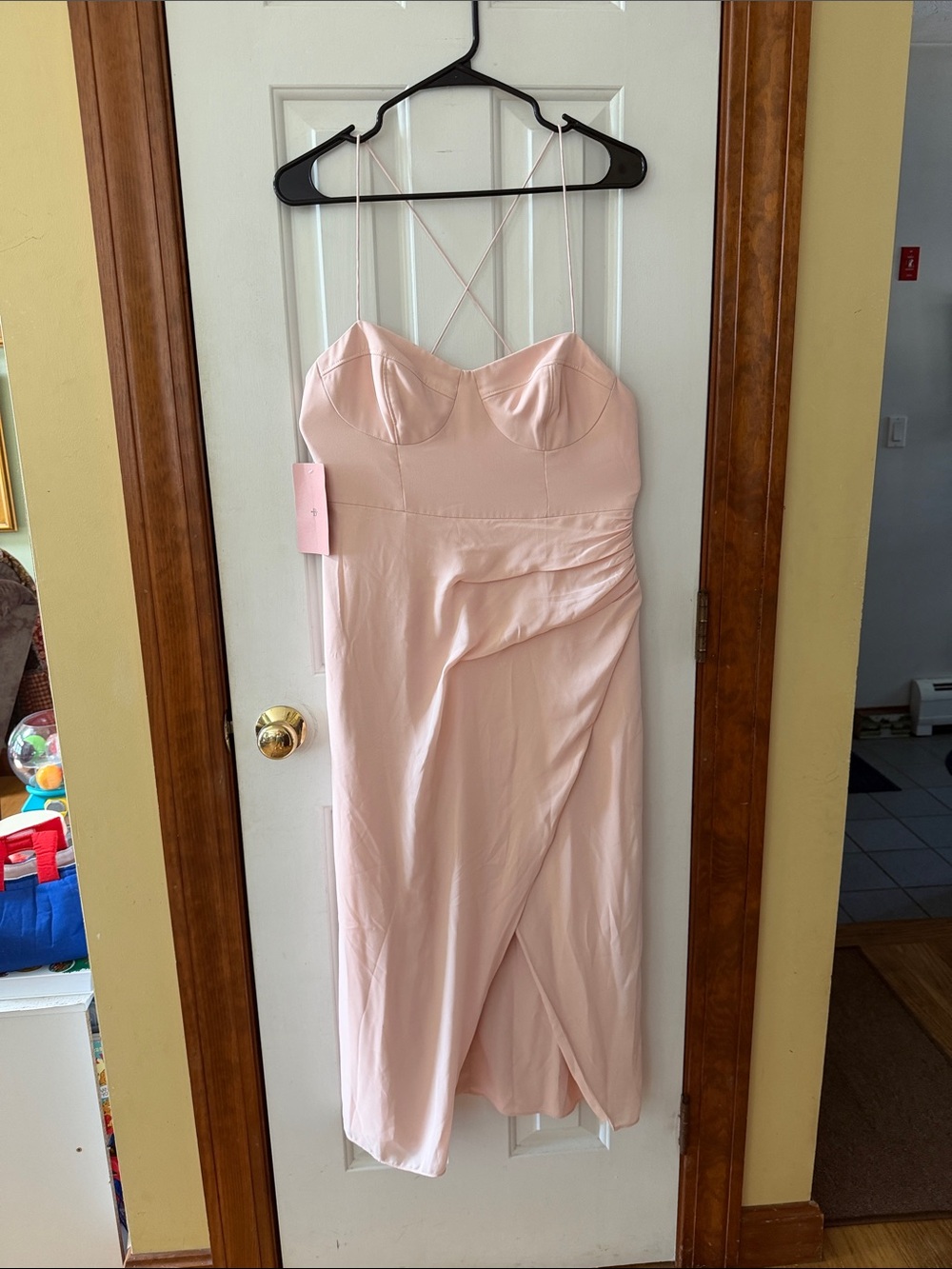 BHLDN Blush Pink Strapless Sweetheart Midi Dress with Crisscross Straps